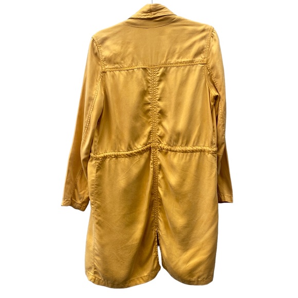 Max Jeans Draped Jacket in Mustard Yellow, Fall Trench Coat, Open Tie Front Coat - Picture 11 of 13